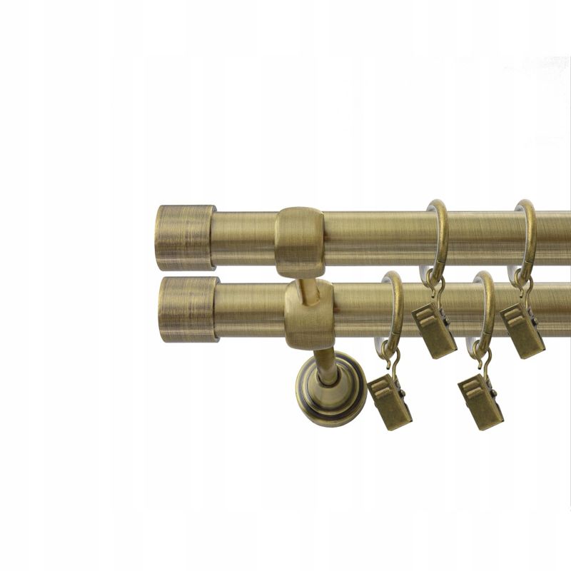 Karnisz podwójny Naokienko metalowy złoto antyczne 350 cm fi 19 zaślepka premium 1 szt.