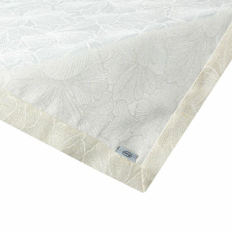 Obrus LILIAN Eurofirany 85 x 85 cm kremowy z wzorem liści i złotą nicią z elegancką podwójną listwą 1 szt.