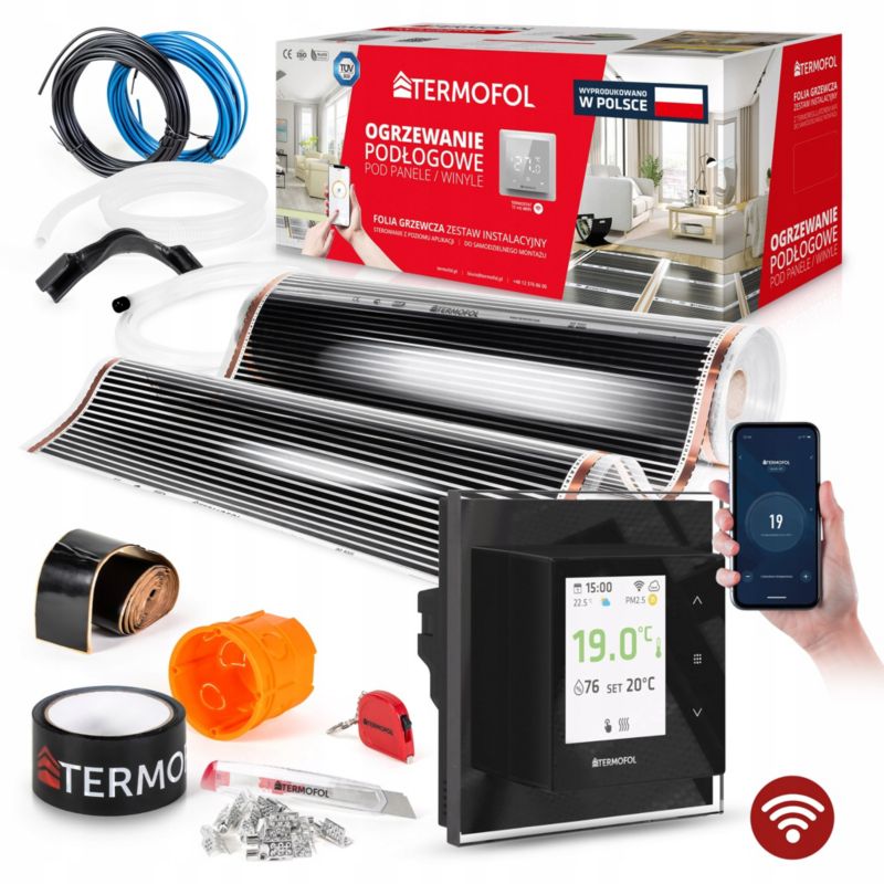 Zestaw folia grzewcza TERMOFOL podczerwien moc 80w 100cm pow. 3m² h7 black + wifi 1kpl