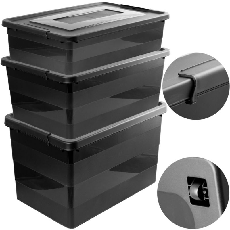 Pojemnik EDANTI Plastikowe Na Kółkach Z Pokrywą 28L, 40L, 55L Czarny 3 szt.