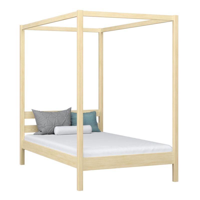 Drewniane łóżko N-WOOD pojedyncze z baldachimem N01 sosna bezbarwna 120x200 1szt.
