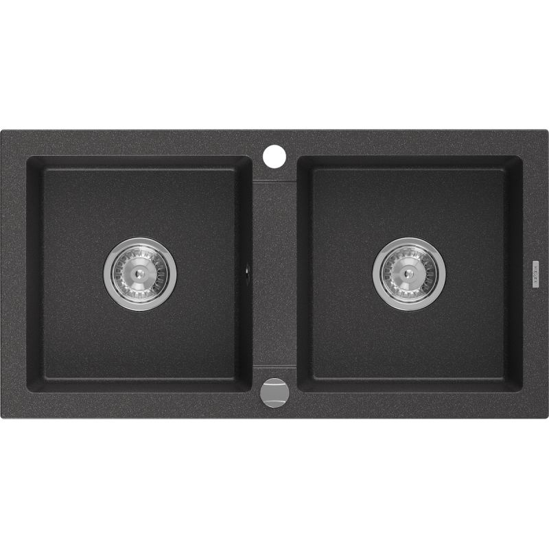 Zlewozmywak wpuszczany Mexen Mario 2-komorowy czarny/srebrny metalik 820x436 mm - 6504822000-73 1 szt.