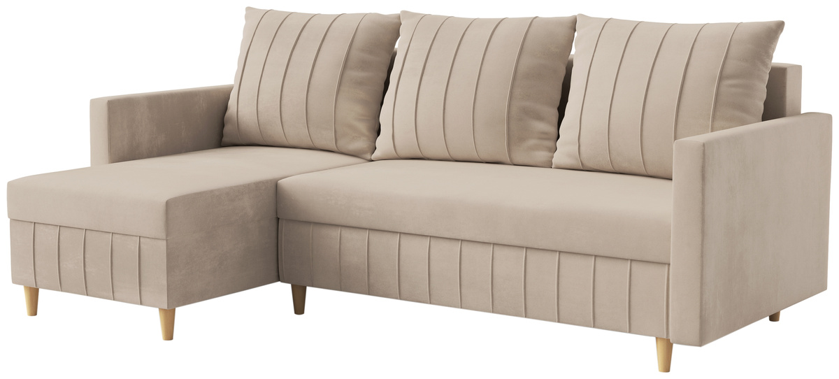 Beżowa kanapa narożna z funkcją spania do salonu FOCUS