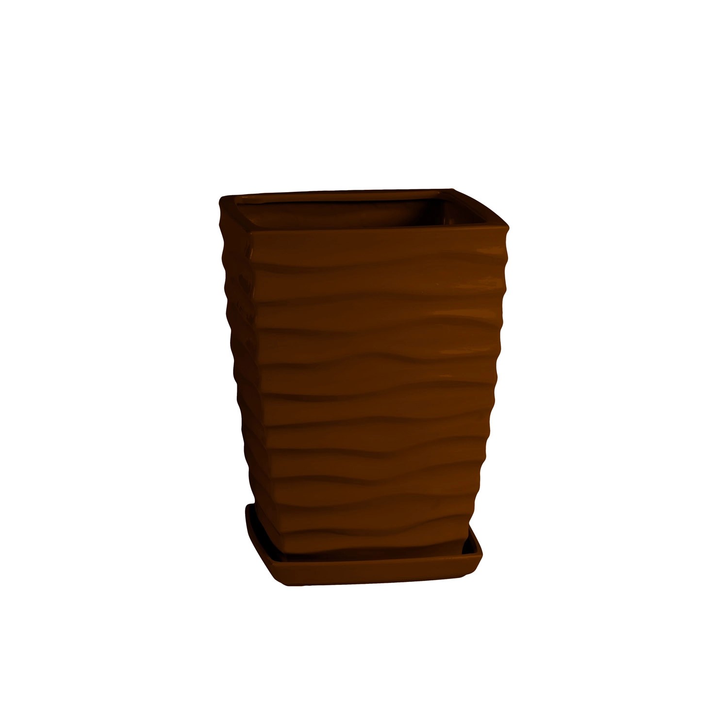 Doniczka z podstawką Kwadrat Duna brąz połysk - 29 cm