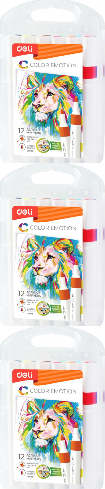 3x Pisak akrylowy Deli, 12 sztuk, mix kolorów