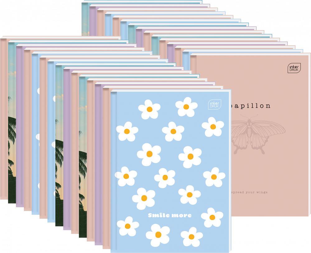 30x Brulion w kratkę Interdruk, A6, twarda oprawa, 96 kartek, mix wzorów