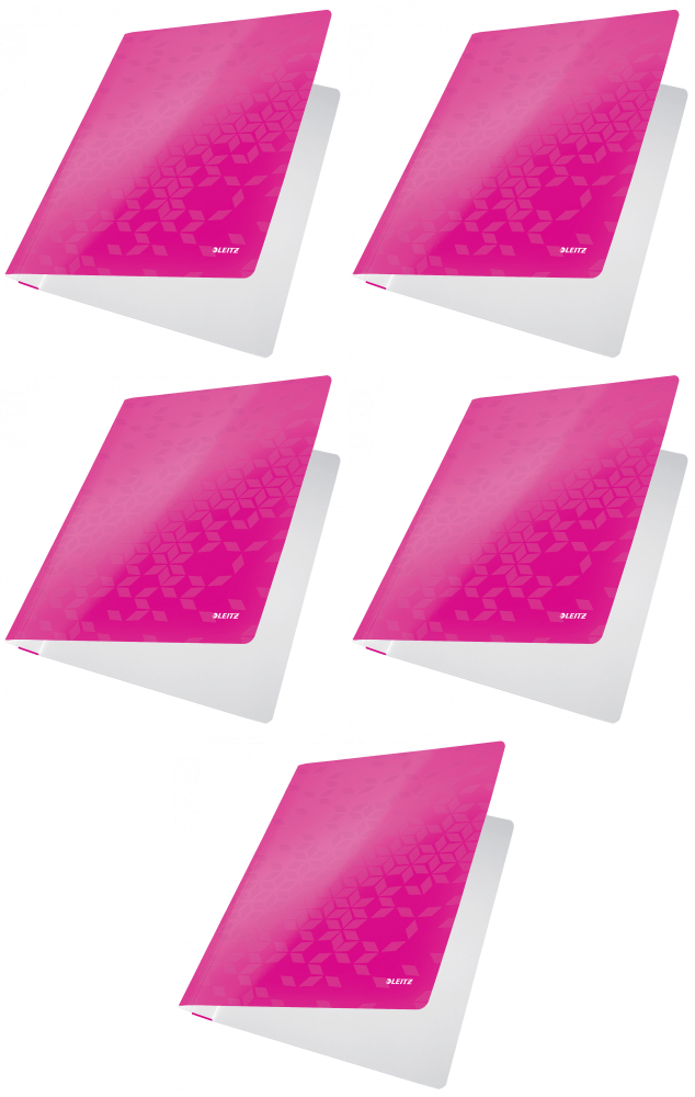 5x Skoroszyt kartonowy bez oczek Leitz Wow, A4, do 60 kartek, 300g/m2, różowy