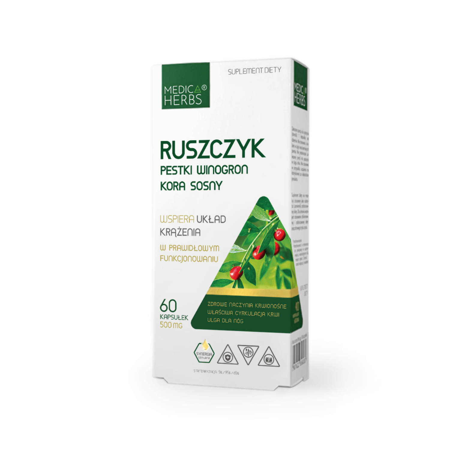 Medica herbs ruszczyk pestki winogron kora sosny, 500 mg, 60 kapsułek