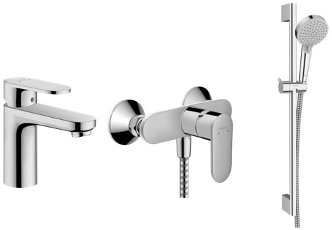 Zestaw Hansgrohe Vernis Blend bateria umywalkowa i prysznicowa z kompletem natryskowym chrom (71580000, 71640000, 26279000)