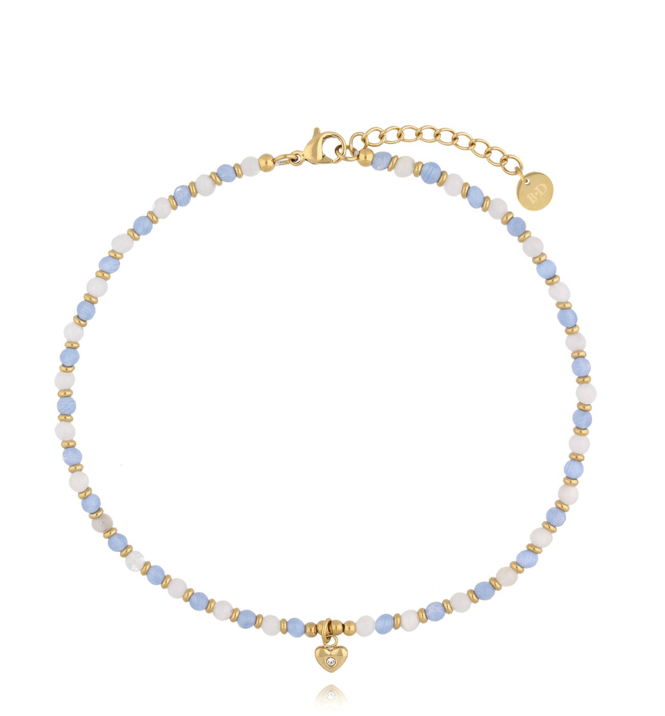 Bransoletka na nogę błękitna z serduszkiem B - By Dziubeka