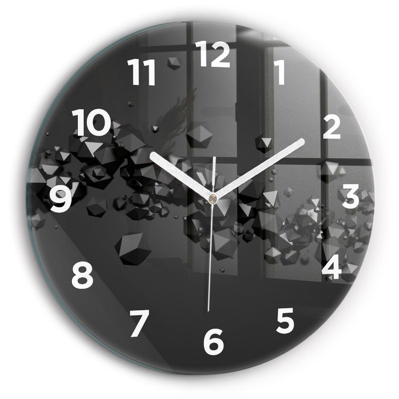 Zegar z białymi wskazówkami Wallfluent fi30 cm Czarna abstrakcja Szklany 1 szt.