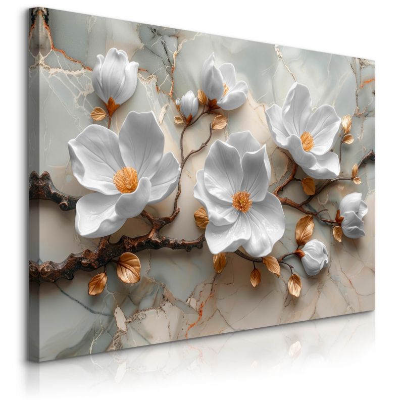 Obraz Muralo Na Płótnie Białe Kwiaty Na Marmurze 30x20 cm 1 szt.
