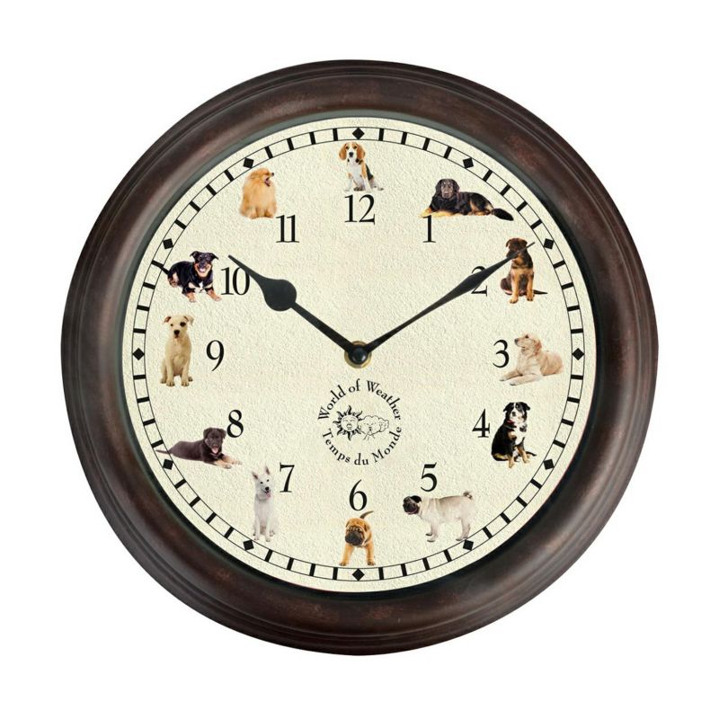 Zegar z odgłosami psów ścienny Esschert Design dekoracyjny brązowy 30 cm 1 szt.