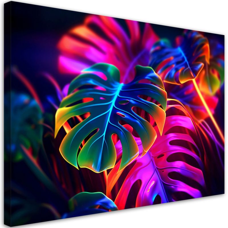 Obraz do salonu sypialni nowoczesny Feeby Monstera Fluo Neon liście 120x80cm 1szt