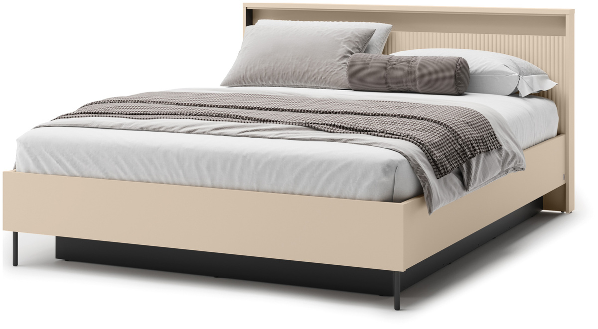 Łóżko 160x200 cm do sypialni z pojemnikiem oświetlenie LED beżowe TREND