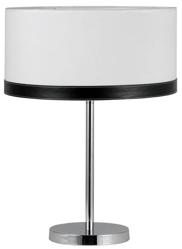 Czarna lampka stołowa z abażurem do salonu Tida crom płótno skóra