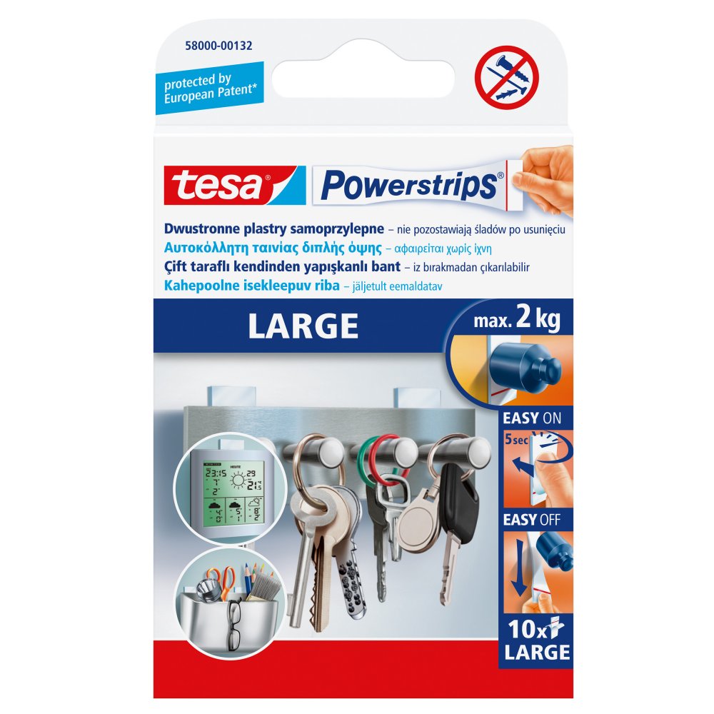 Plastry mocujące tesa Powerstrips, 10 sztuk, biały