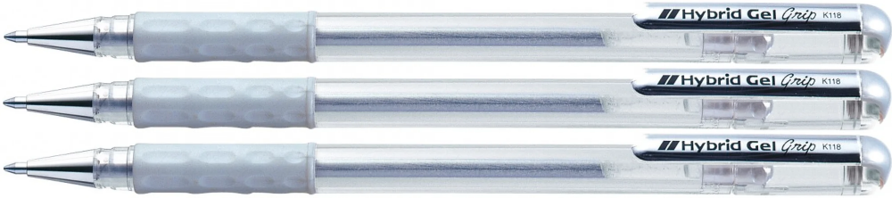 3x Długopis żelowy Pentel Hybrid Gel K118, 0.8mm, srebrny