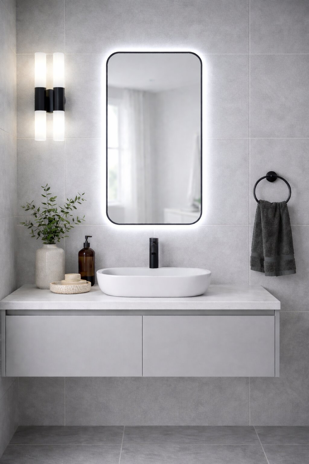 Baltica Design Stone Aura S lustro 90x60 cm z oświetleniem LED rama czarna barwa zimna