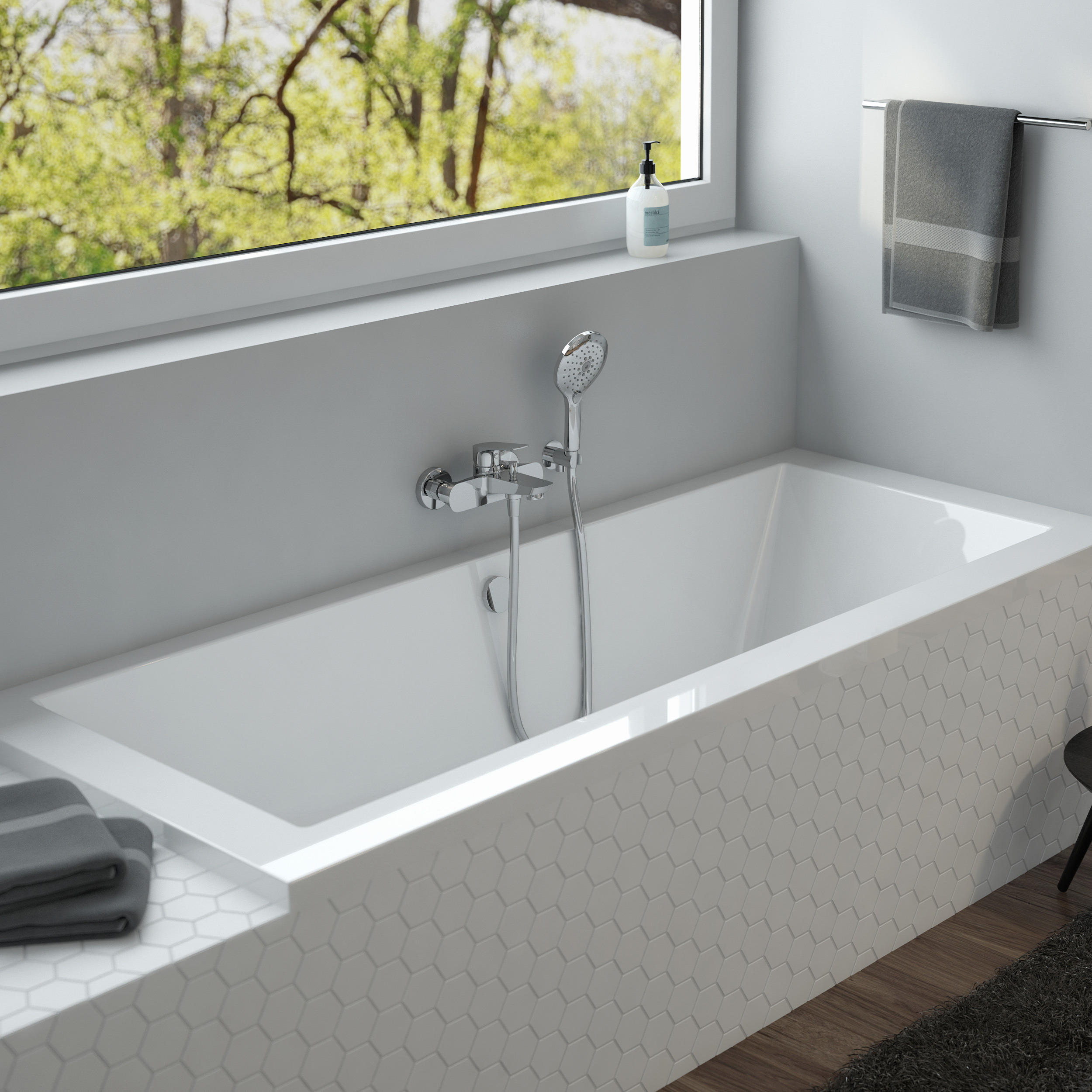 Zestaw Oltens Langfoss wanna prostokątna 140x70 cm z kompletem odpływowo-przelewowym Oster (10001000, 03001100) - Wysyłka w 24h