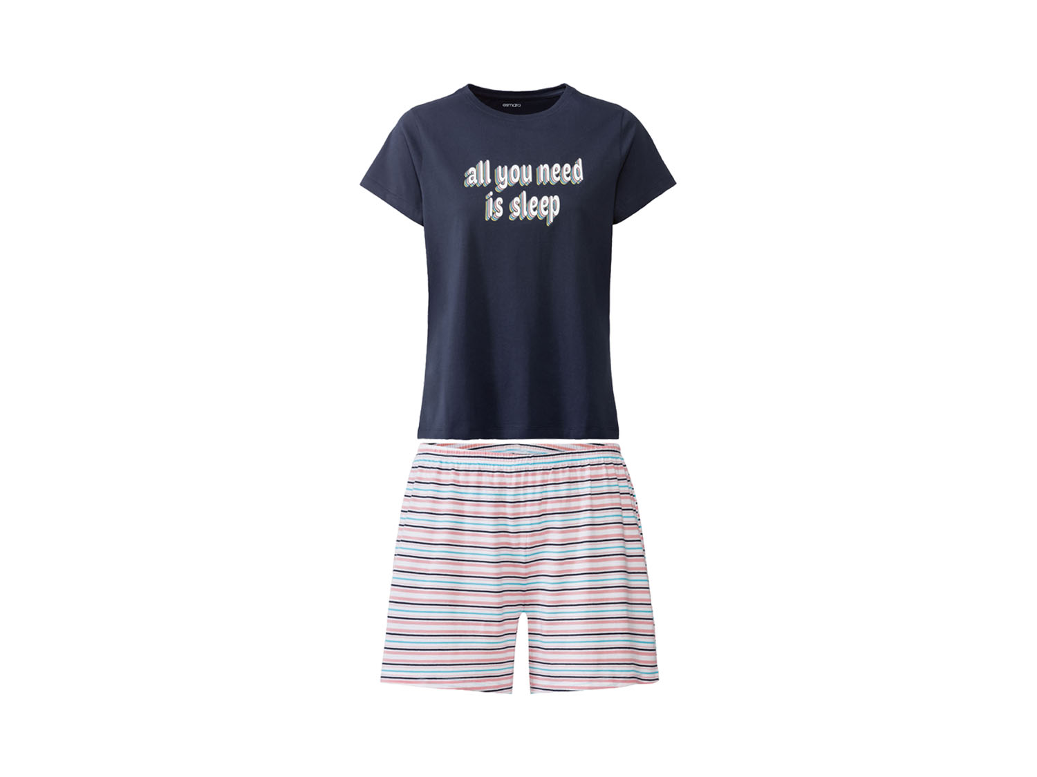 esmara Piżama damska t-shirt + szorty z czystej bawełny Paski/ciemnoniebieski, M40/42
