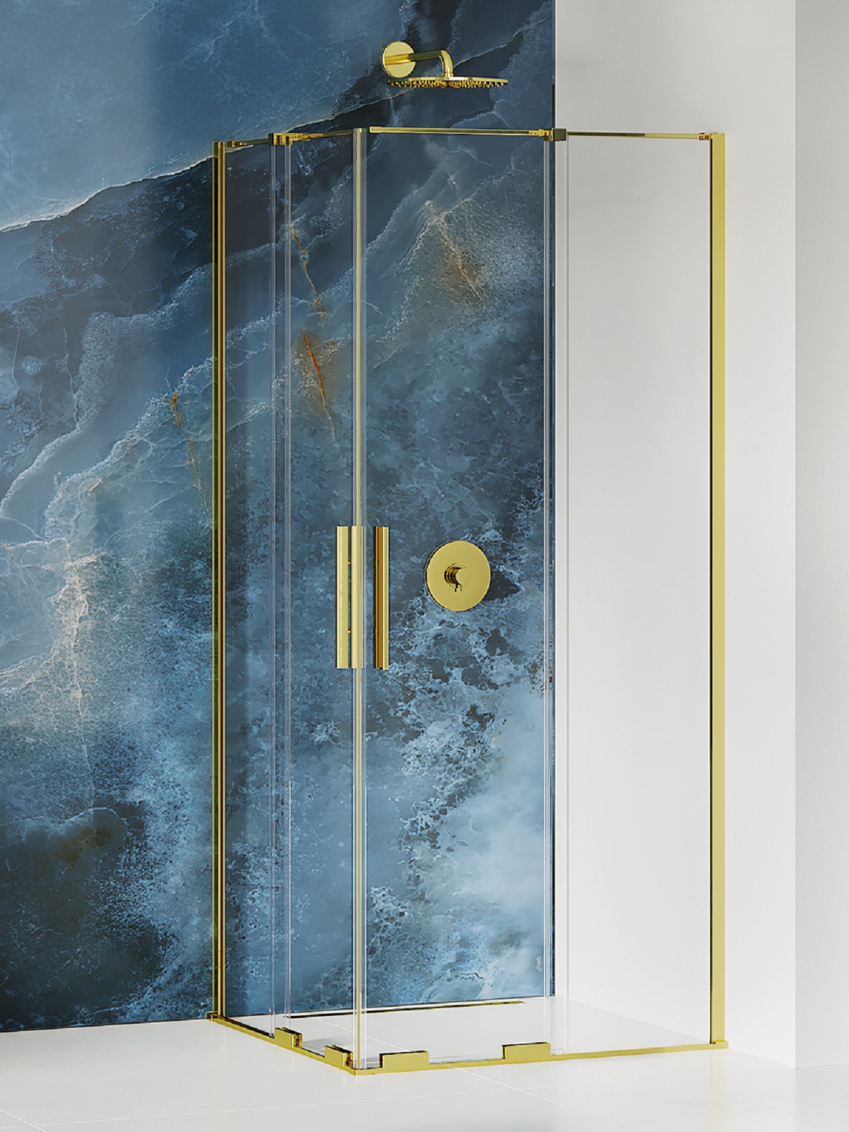 Darmowa Dostawa - Kabina prysznicowa 100x100 cm kwadratowa złoty połysk/szkło przezroczyste New Trendy Smart Light Gold EXK4272