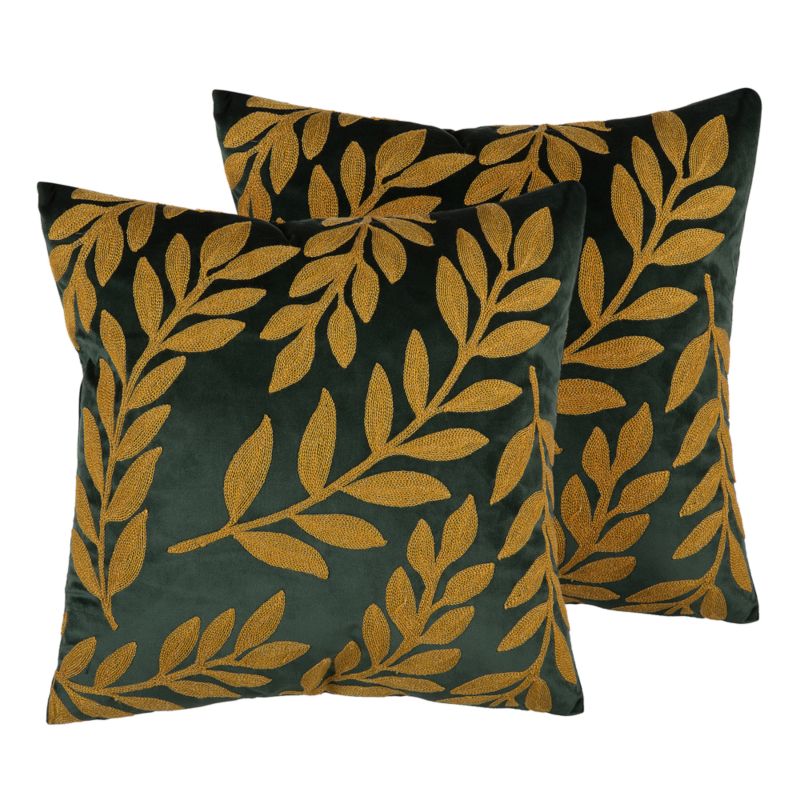 Zestaw 2 poduszek dekoracyjnych Mistletoe Welur 45 x 45 cm Zielony Złoty Wzór roślinny 1 par.