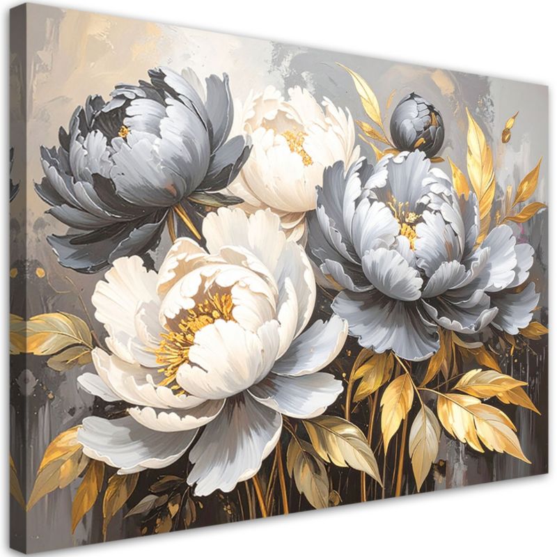 Obraz do salonu sypialni Feeby Piwonie Kwiaty Glamour Szary 90x60cm 1szt