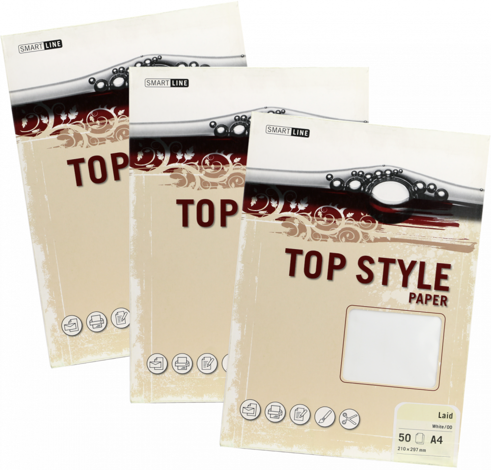 3x Papier ozdobny Top Style Laid, A4, 100g/m2, 50 arkuszy, biały