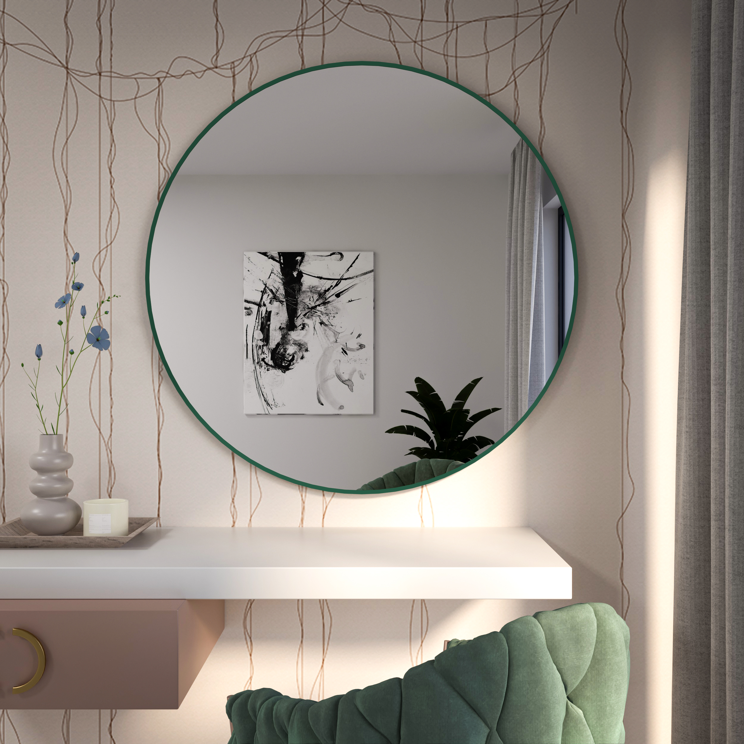 Baltica Design Tiny Border Round lustro 80x80 cm okrągłe butelkowa zieleń