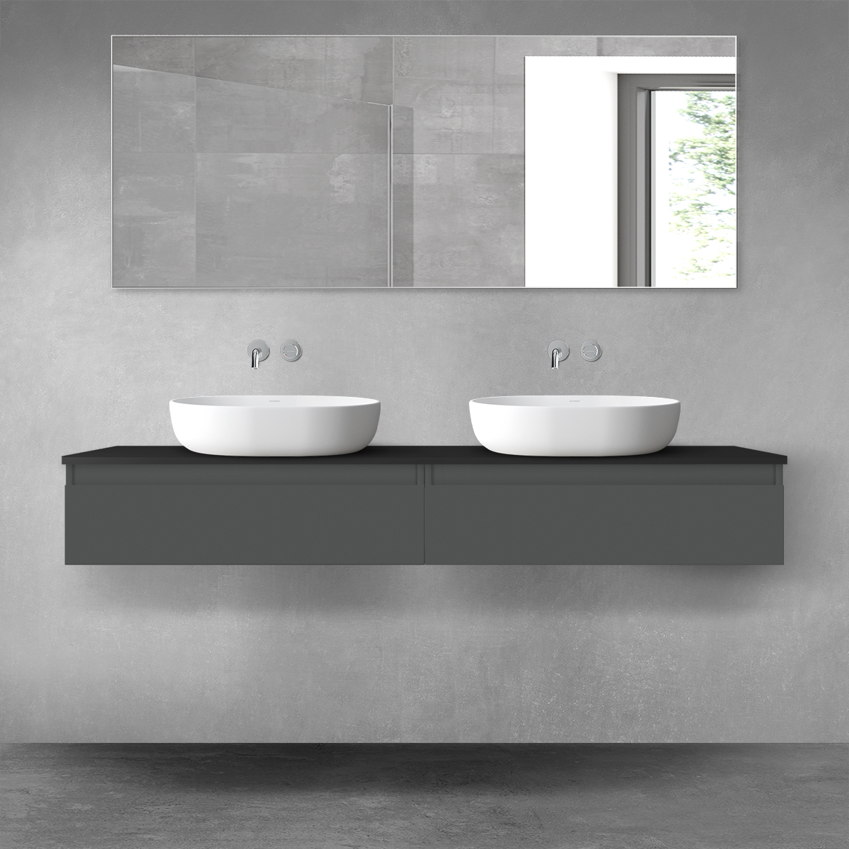 Oltens Vernal zestaw mebli łazienkowych 160 cm z blatem grafit mat/czarny mat 68376400 - Wysyłka w 24h