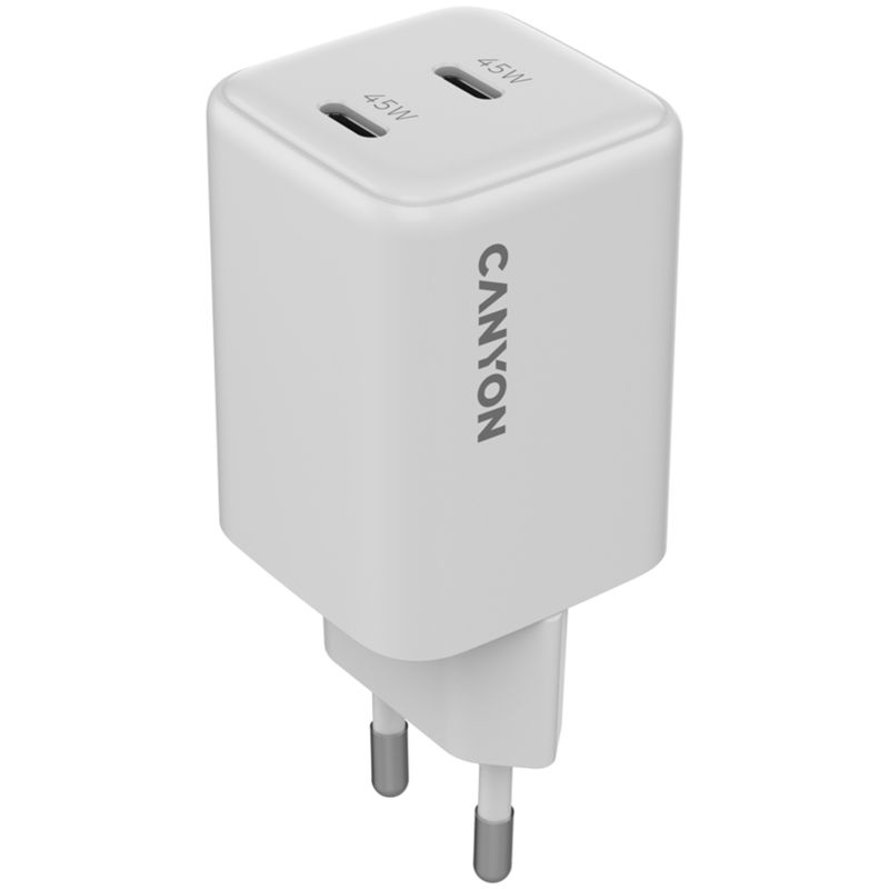 Ładowarka sieciowa Canyon CU45CC GaN 45W 2PD biała, 1 szt.