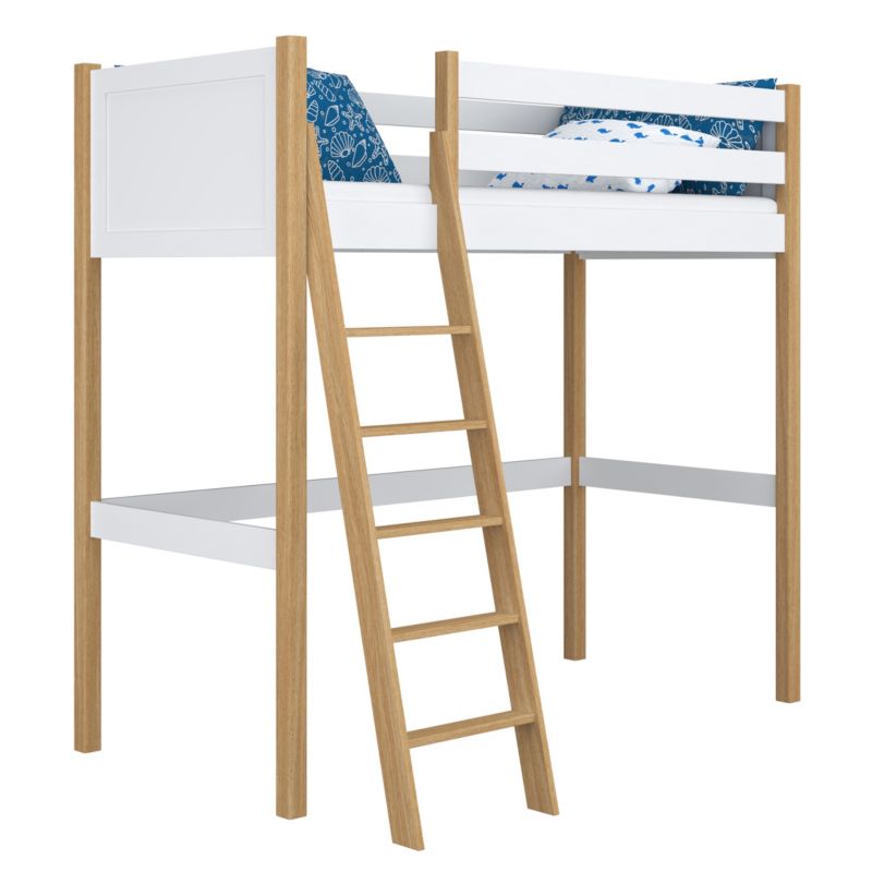 Drewniane łóżko N-WOOD na antresoli N04 biało dębowy 80x180 1szt.