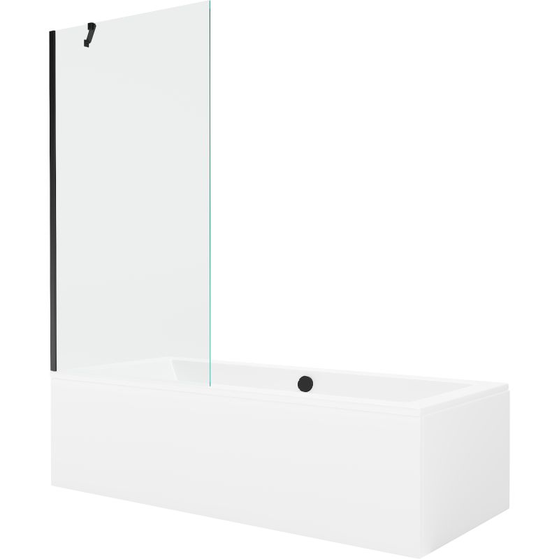 Wanna prostokątna Mexen Cube 170 x 80 cm z obudową i parawanem 1-skrzydłowym 90 cm transparent czarny 1 kpl.