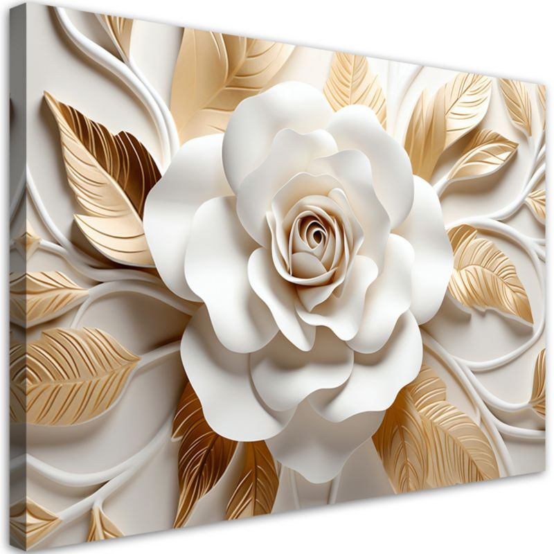 Obraz do salonu sypialni Feeby Biało Złoty Kwiat Efekt 3D 100x70cm 1szt