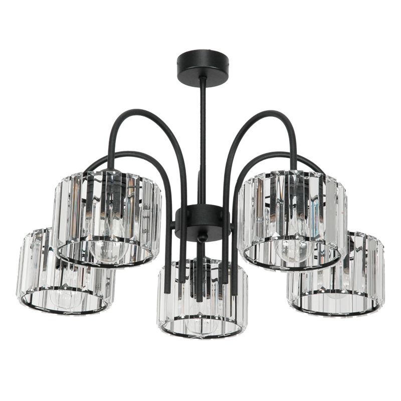 Lampa wisząca sufitowa EDYLIT czarna z kryształkowymi kloszami glamour 5xE27 HOSE 15-110 1 szt.