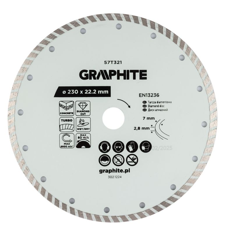 Tarcza diamentowa GRAPHITE do cięcia turbo, 230 x 22.22 mm, na sucho i mokro 1 szt