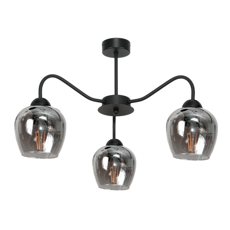 Lampa sufitowa żyrandol EDYLIT przydymione grafitowe klosze czarna loft industrialna 3xE27 15-232 INDI GREY 1 szt.