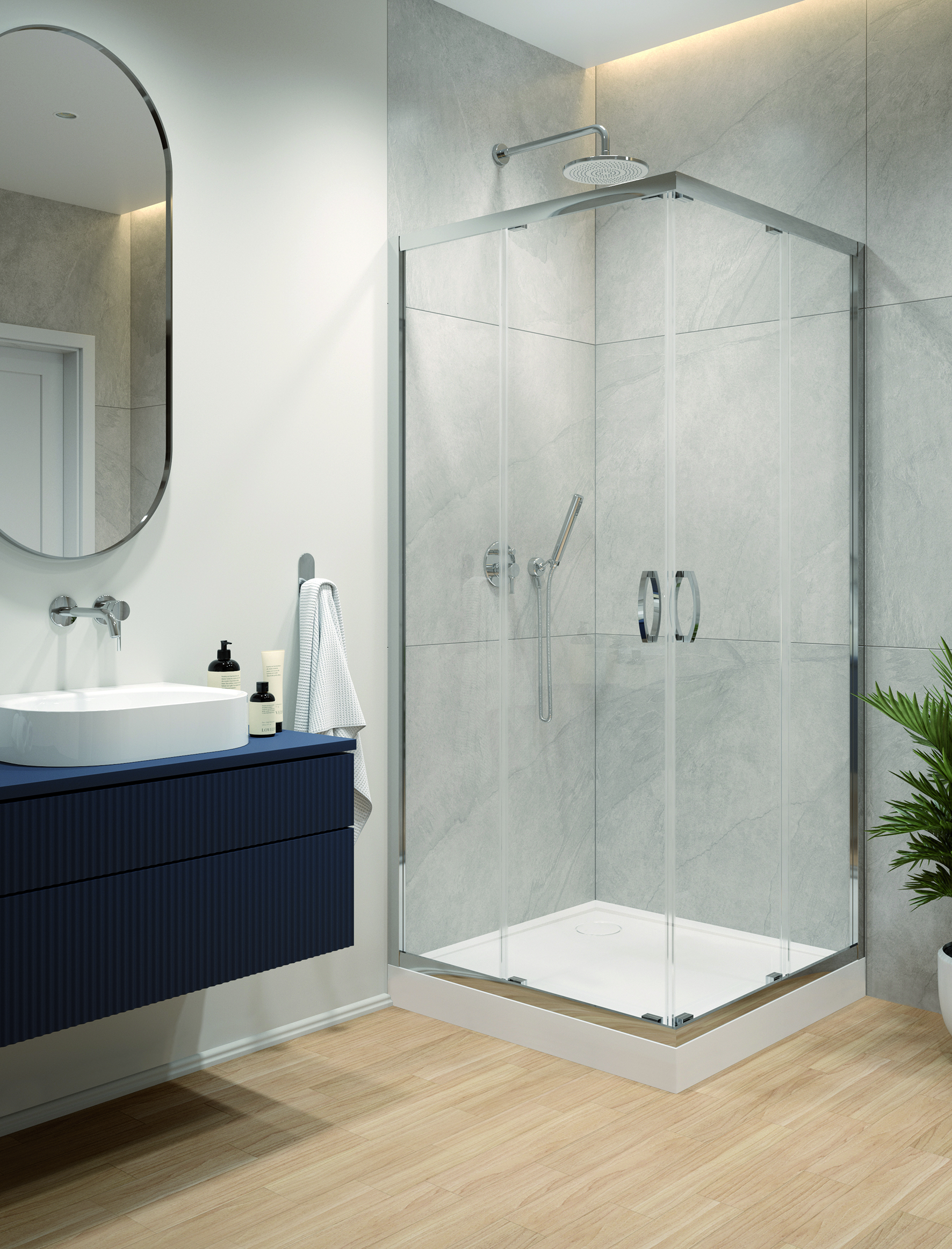 Sanplast Fris kabina z brodzikiem 90x90 cm kwadratowa srebrny połysk/szkło przezroczyste 602-330-1060-38-400