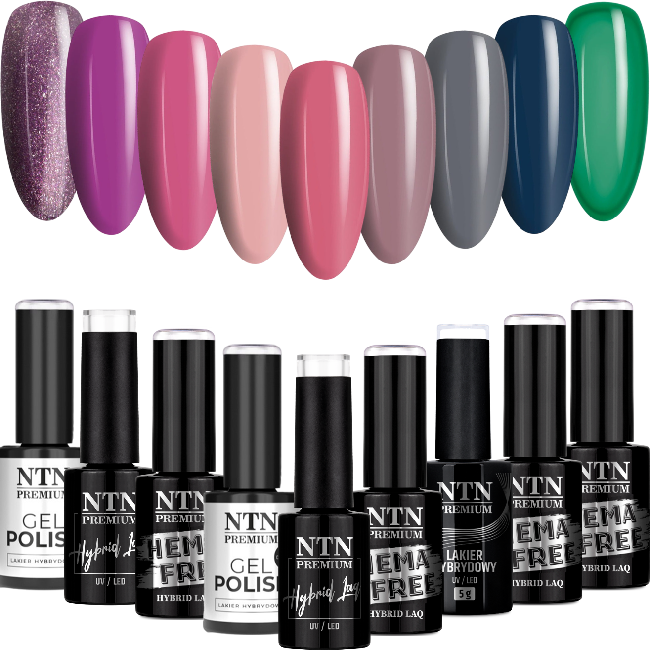 9x Lakier Hybrydowy NTN 5g Uptown Girl ZESTAW 9w1