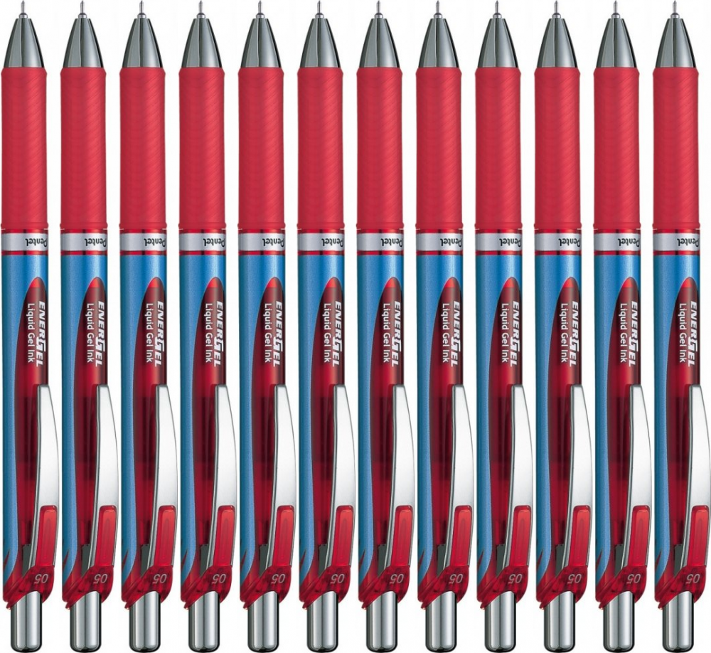 12x Pióro kulkowe automatyczne Pentel, EnerGel BLN-75, 0.5mm, czerwony