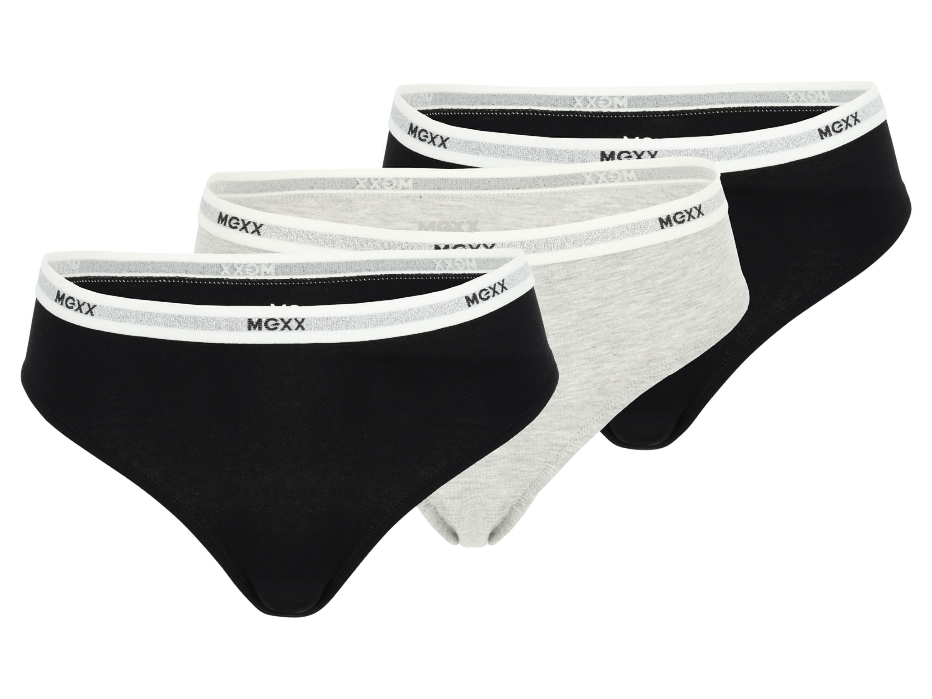 Mexx Majtki figi damskie z bawełną, 3 pary Czarny/ szary, S