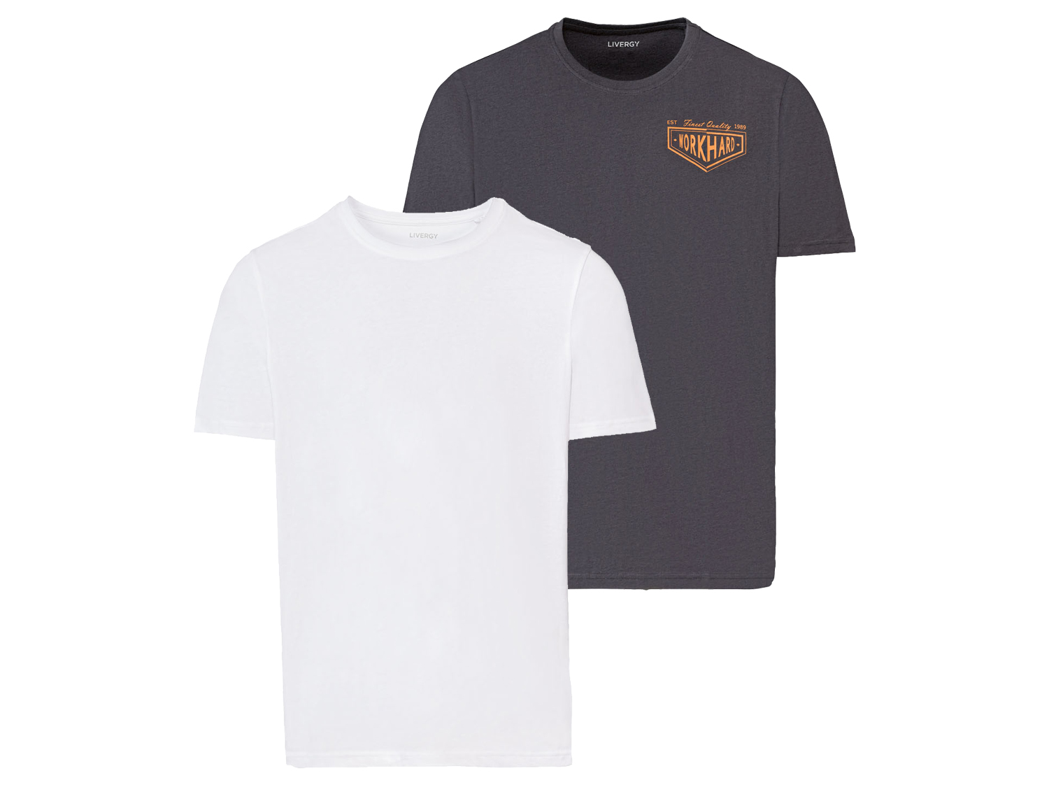 Livergy T-shirty męskie z bawełny, 2 sztuki M 48/50, Biały/szary