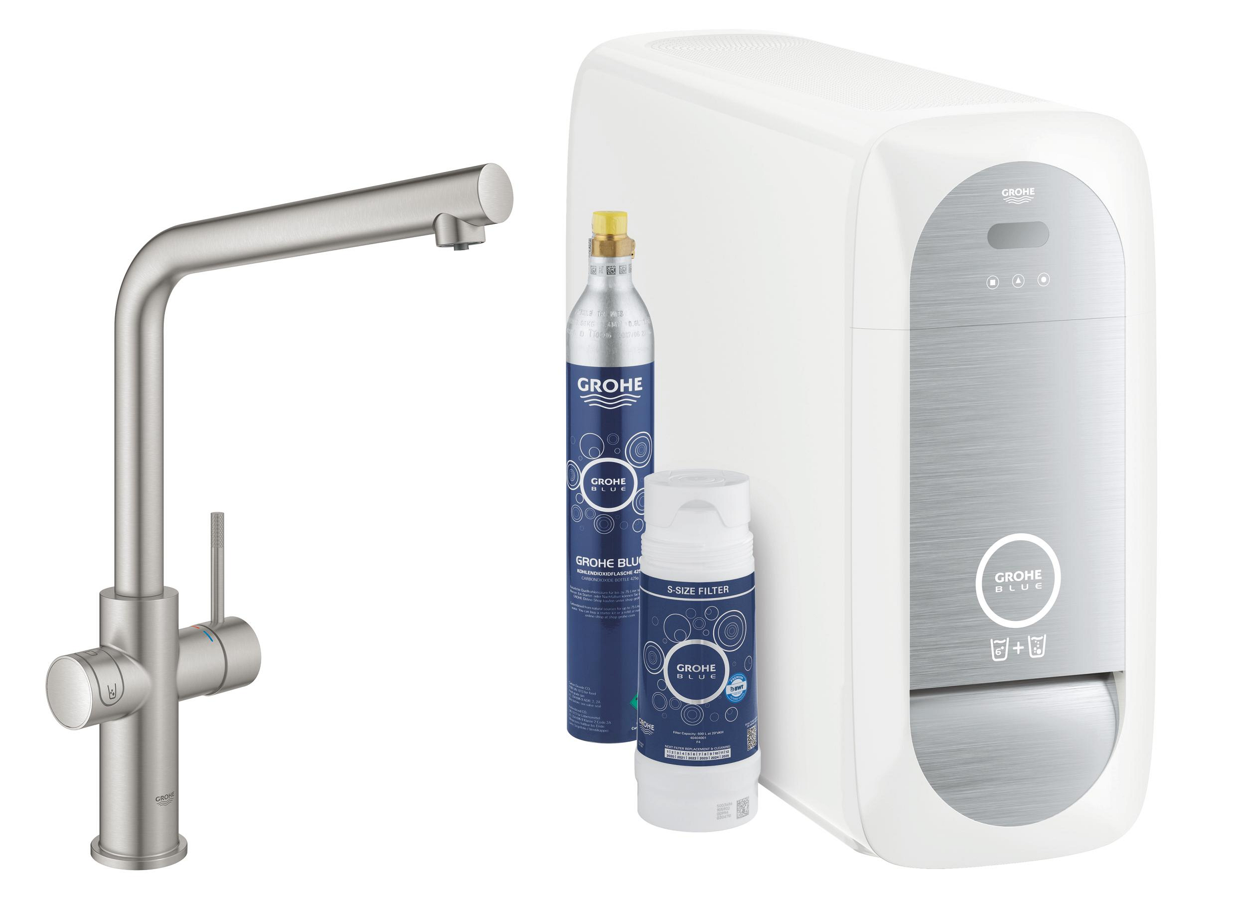 Darmowa Dostawa - Bateria kuchenna z filtrem stojąca supersteel Grohe Blue 31454DC1