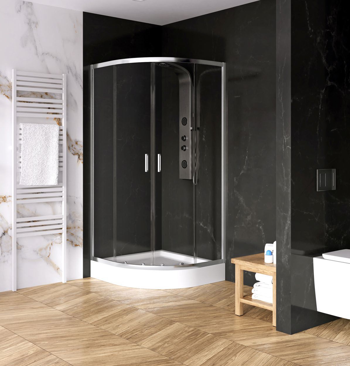 Darmowa Dostawa - Kabina z brodzikiem 90x90 cm półokrągła chrom połysk/szkło przezroczyste New Trendy Suvia ZS0034
