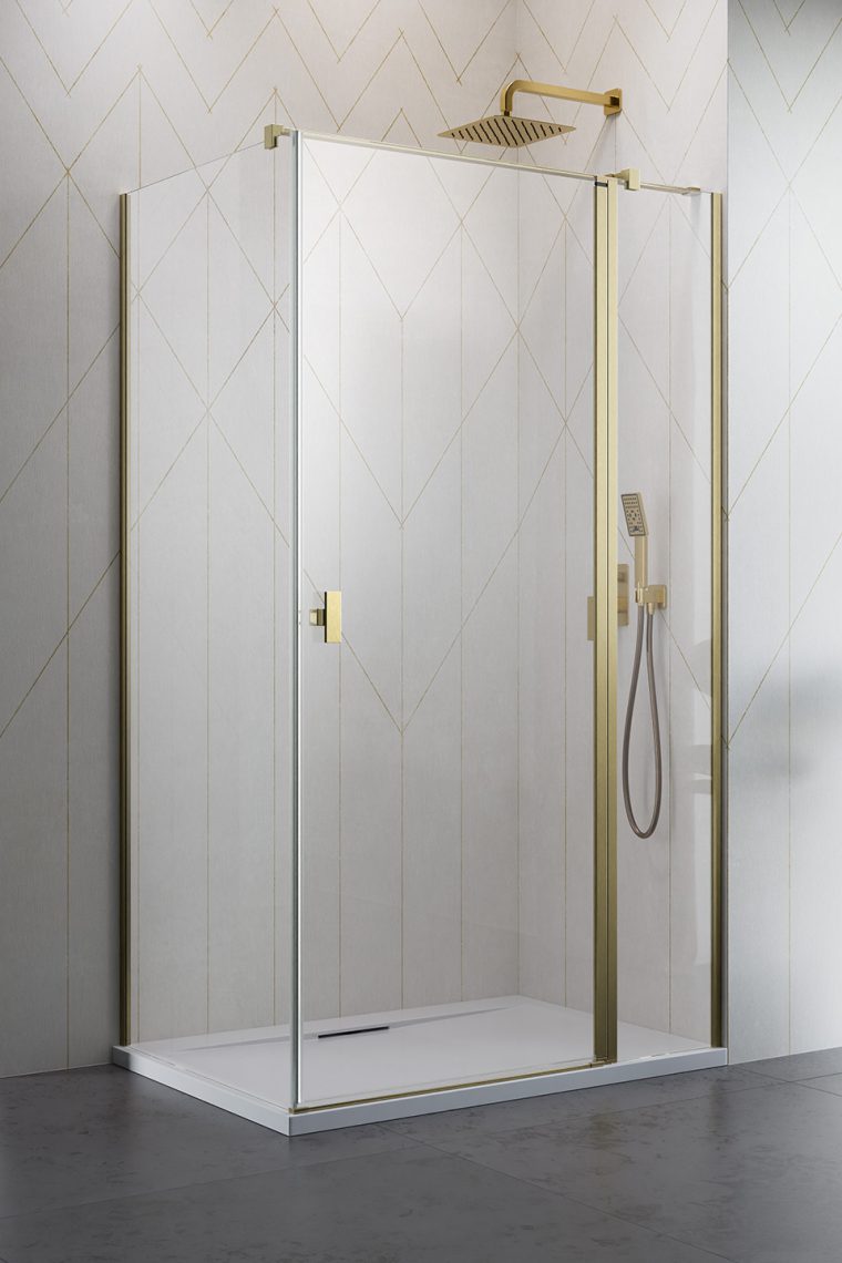 Darmowa Dostawa - Drzwi prysznicowe 80 cm uchylne złoty szczotkowany/szkło przezroczyste Radaway Nes Brushed Gold KDJ II 100320809901R