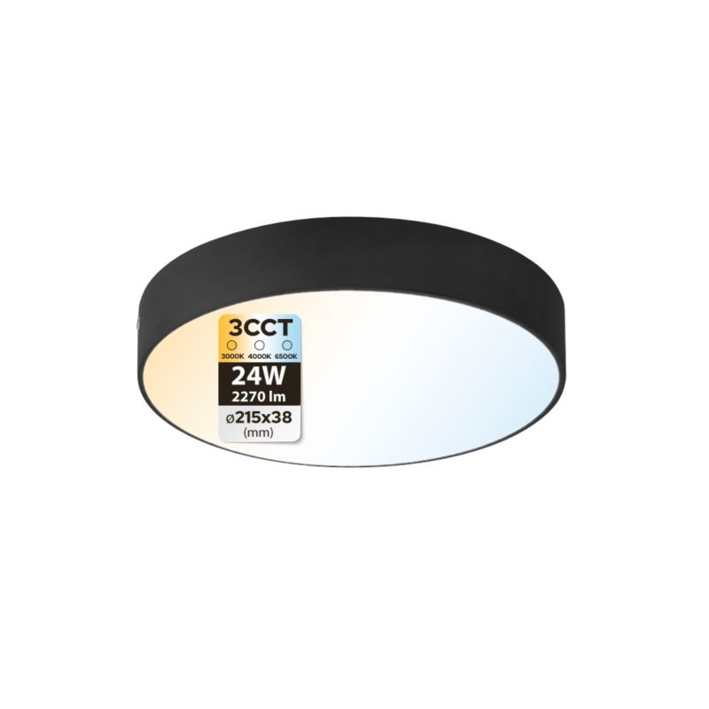 Plafon LED 24W HOROZ 2270lm 3CCT 21.5cm IP20 okrągły czarny CATALINA 1 szt.