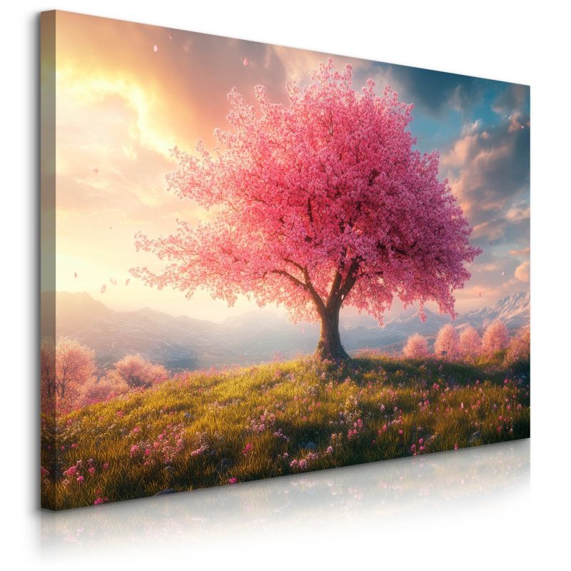 Obraz Muralo Na Płótnie Różowe Drzewo Na Wzgórzu Krajobraz 70x50 cm 1 szt.