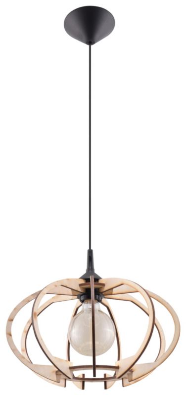 Lampa sufitowa wisząca Sollux Lighting Mandelino 8918 czarna-naturalne drewno szerokość 35 cm 1xE27 x 60W 1 szt.