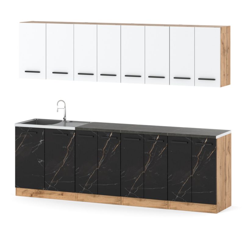 Zestaw Kuchenny Hurtownia-Mebli Z Blatem Kuchnia Vero 260cm Dąb Wotan Biały Mat/San Sebastian 260x47x145 cm 1szt.